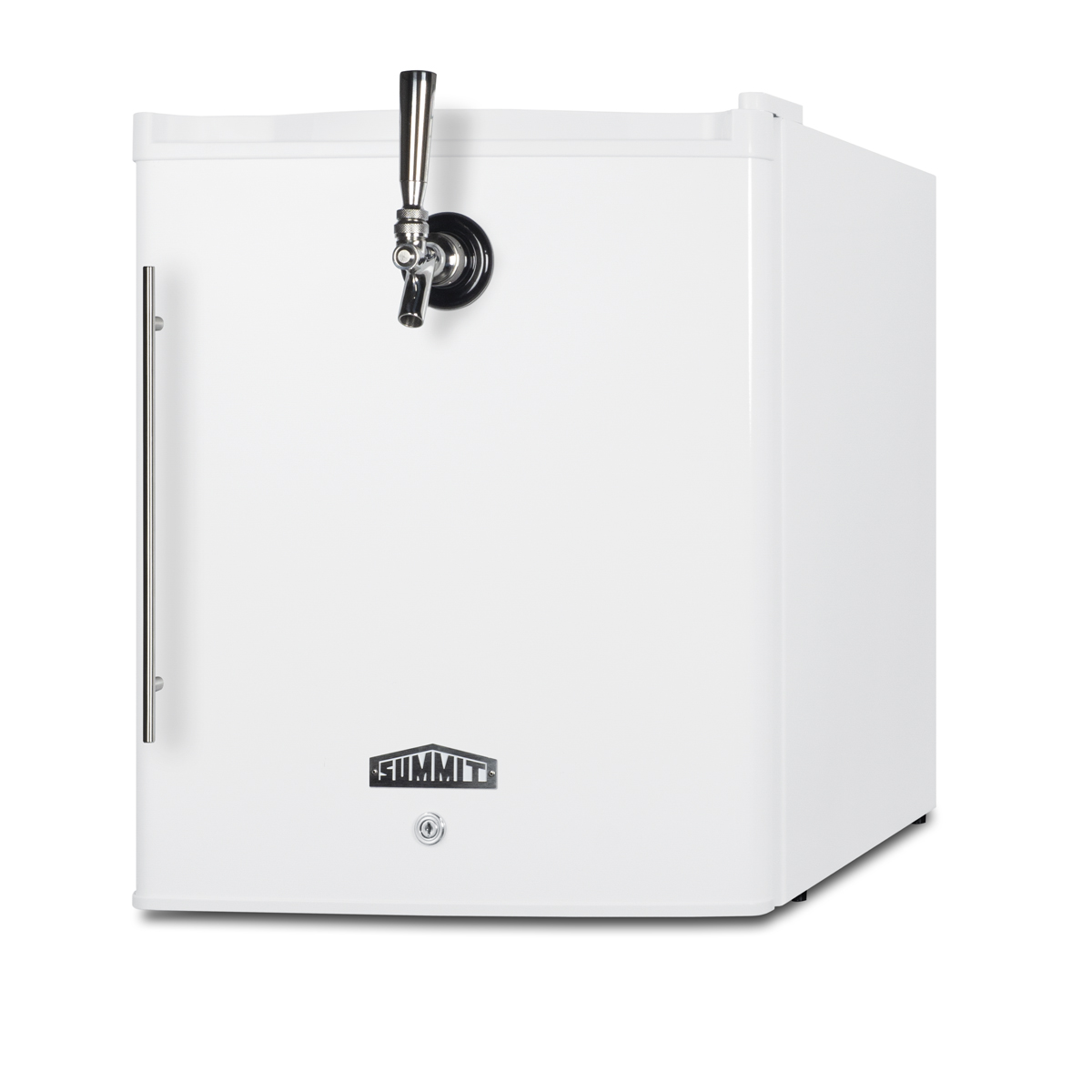 Compact commercially approved front tap beer dispenser in a classic white finish